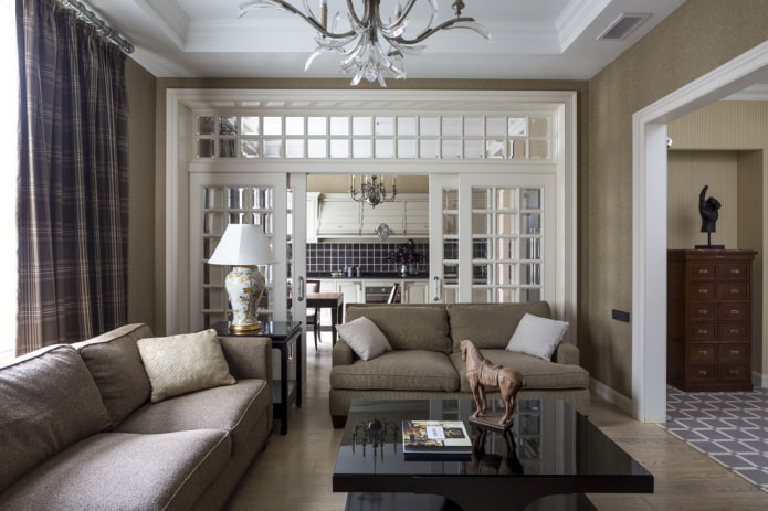 partition in the interior of a classic kitchen-living room