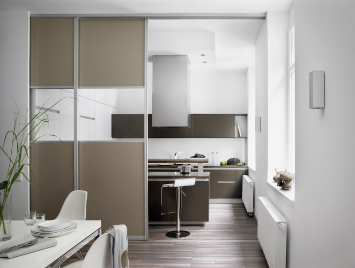 partition in the interior of the kitchen-dining room