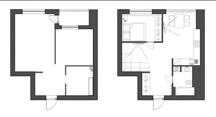 redevelopment of a one-room apartment in a Khrushchev building