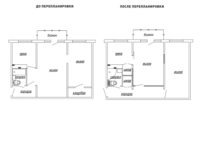 redevelopment of a two-room apartment in a Khrushchev building