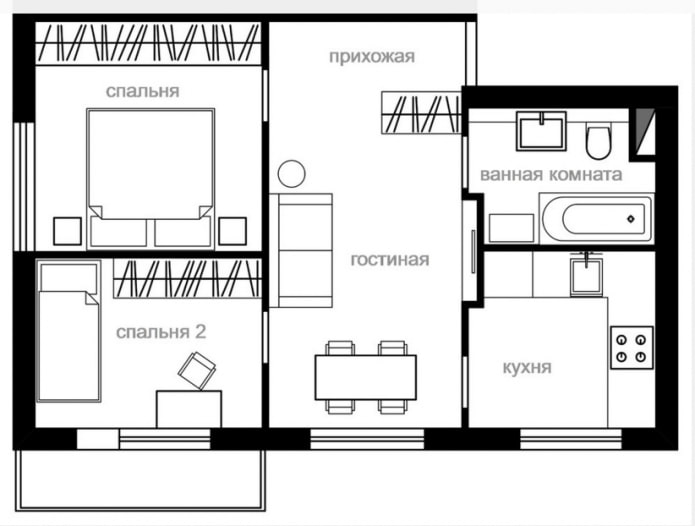 redevelopment of a two-room Khrushchevka apartment