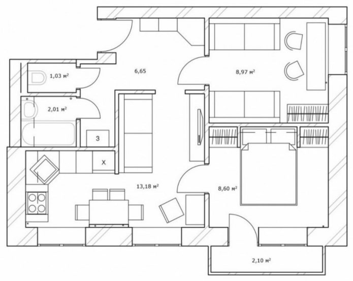 redevelopment of a two-room Khrushchevka apartment