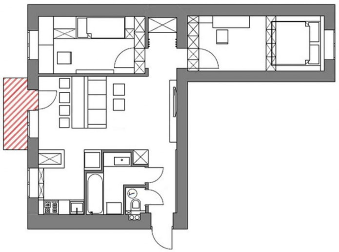 redevelopment of a three-room Khrushchevka apartment