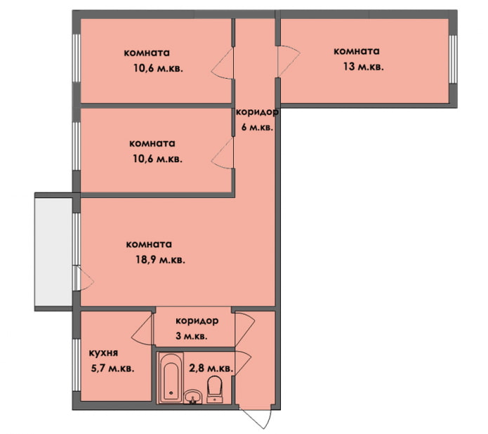 redevelopment of a four-room Khrushchevka apartment