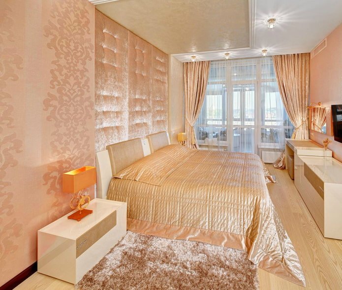 Peach-colored textile wallpaper