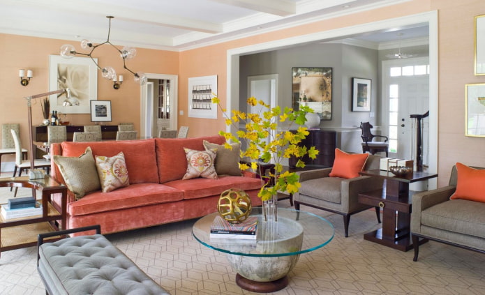 peach walls and white ceiling
