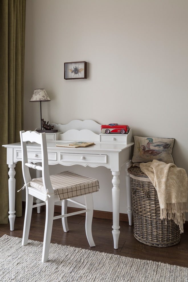 white writing desk in the interior
