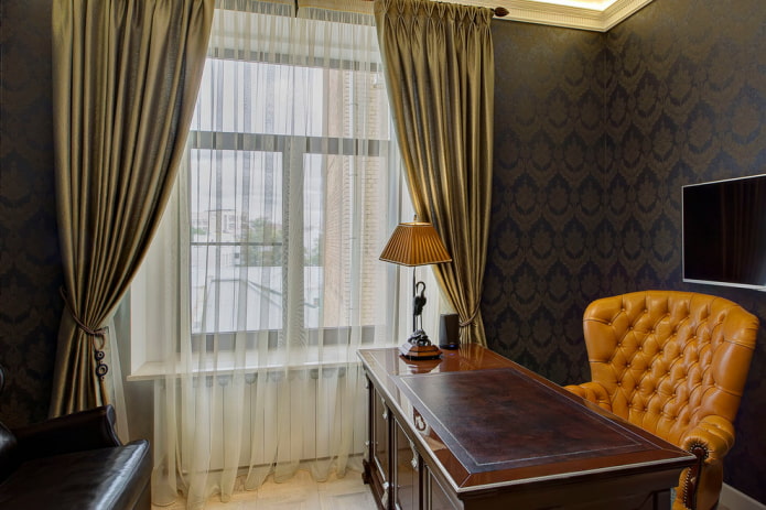 writing desk with a leather tabletop in the interior