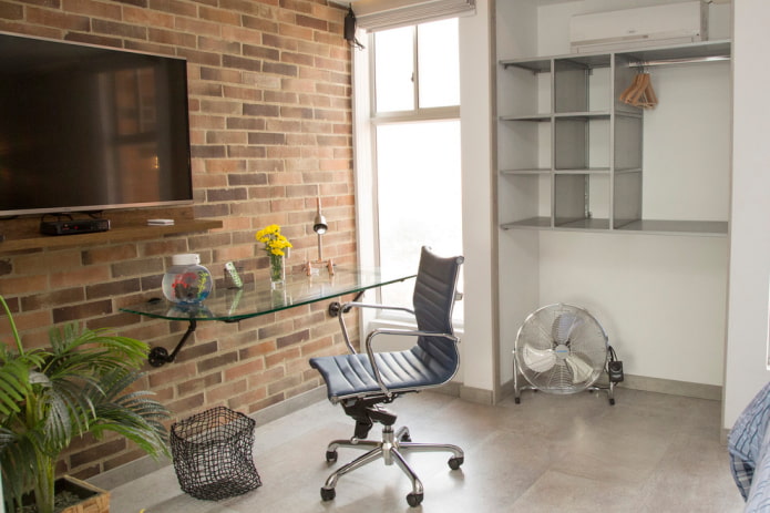 glass desk in the interior