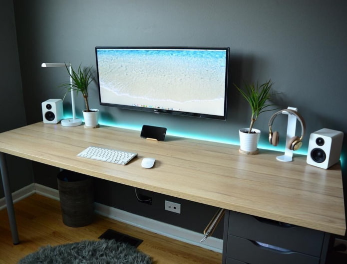 backlit writing desk in the interior