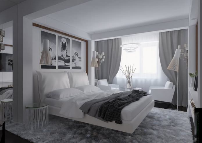 bedroom in the interior of a 54 sq. m. apartment.