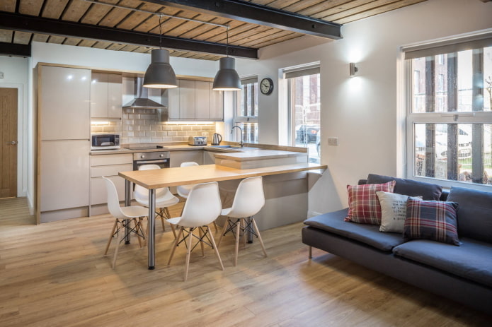 U-shaped kitchen in a European-style two-room apartment