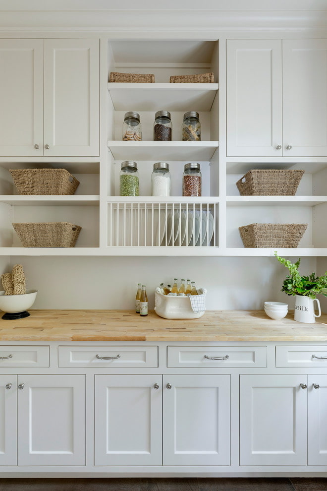 Baskets on shelves
