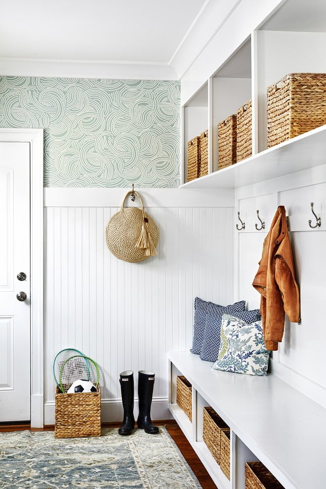 Baskets on shelves