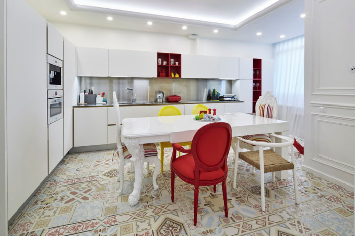 floor tiles with a pattern in the kitchen interior