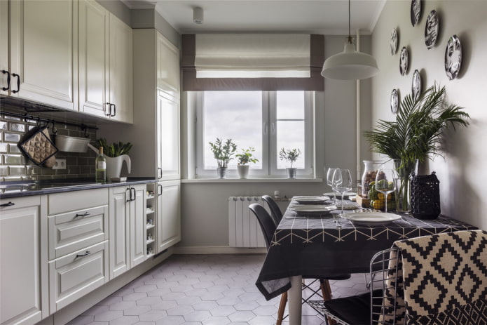 honeycomb floor tiles in the kitchen interior
