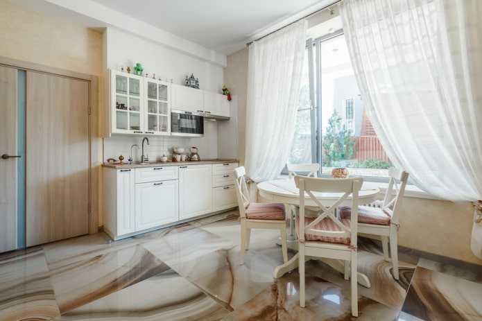 marble floor tiles in the kitchen interior