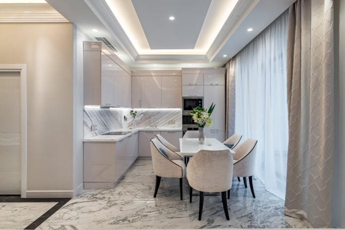 marble floor tiles in the kitchen interior