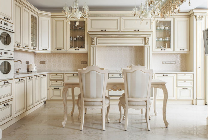 beige floor tiles in the kitchen interior