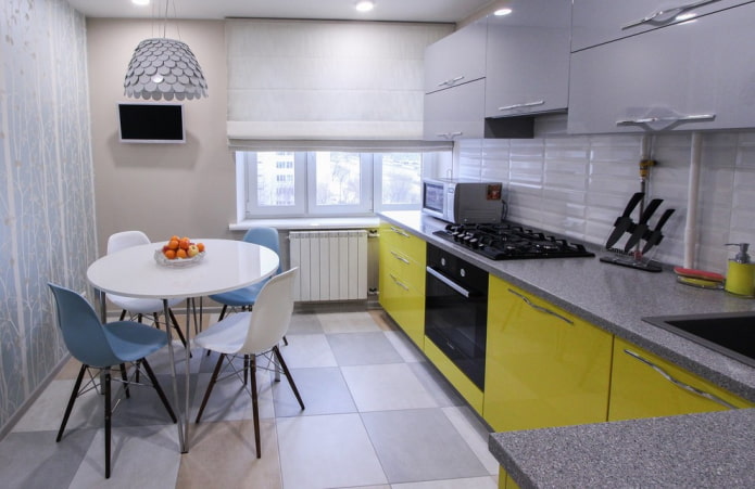 layout of floor tiles in the kitchen interior