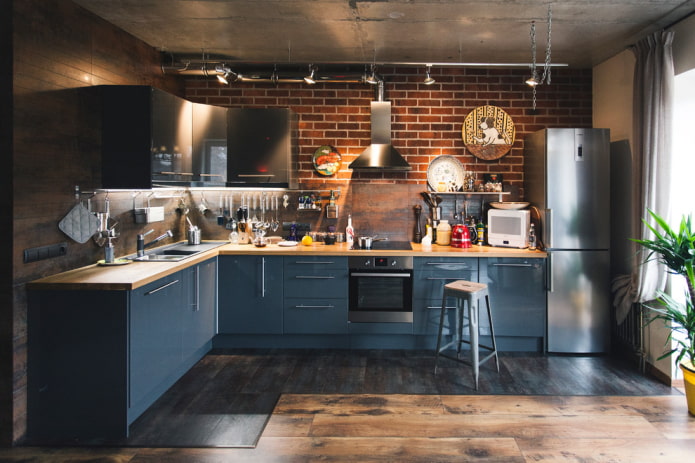 combined flooring in the kitchen interior