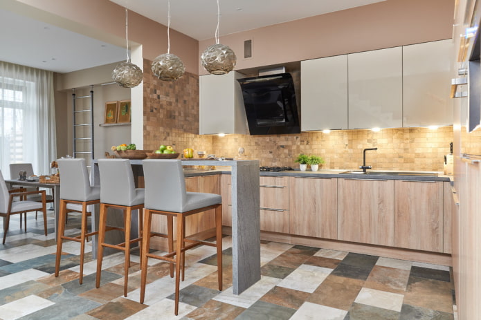 multi-colored tiles in the kitchen interior