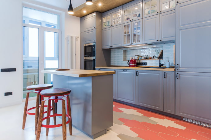 multicolored tiles in the kitchen interior
