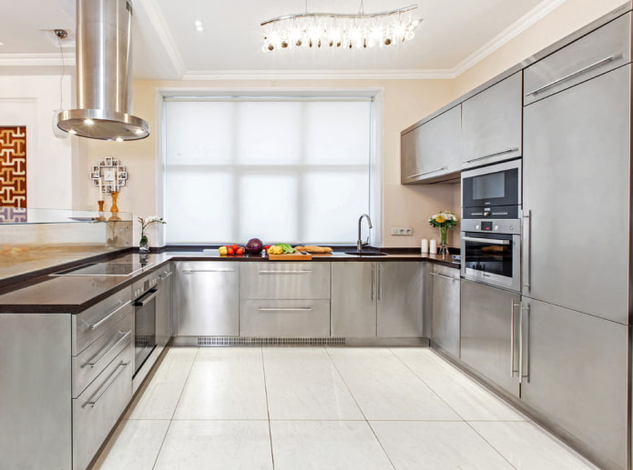 white floor tiles in the kitchen interior