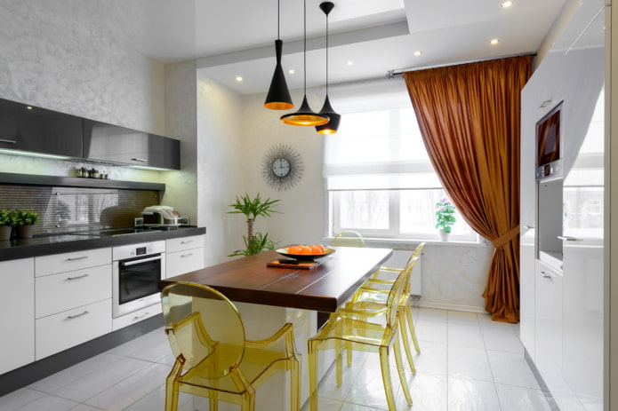 white floor tiles in the kitchen interior