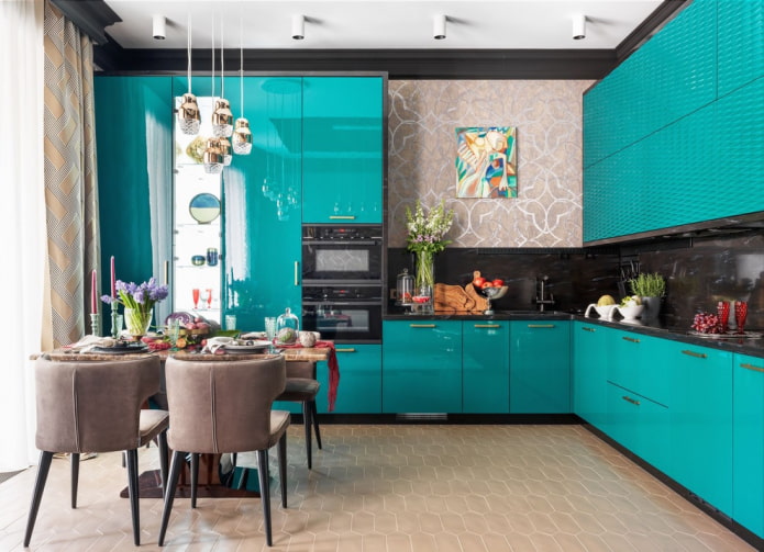 small floor tiles in the kitchen interior
