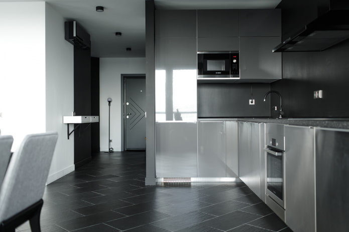 layout of floor tiles in the kitchen interior