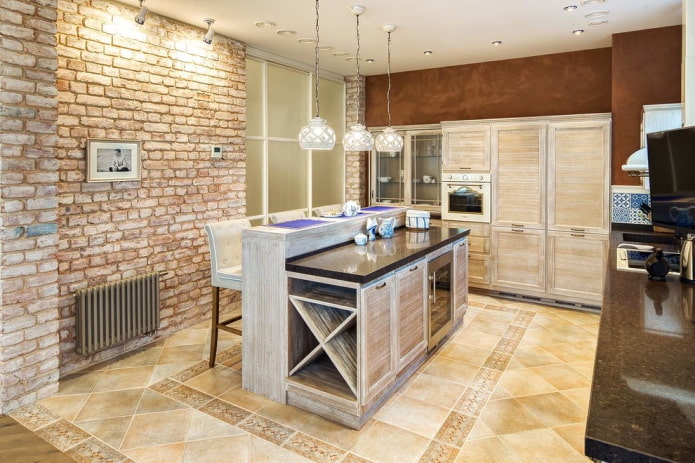 floor tiles in the kitchen interior