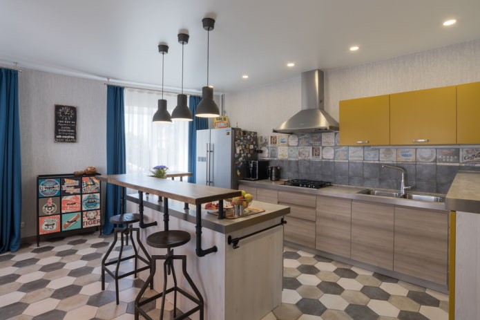 floor tiles in the kitchen interior