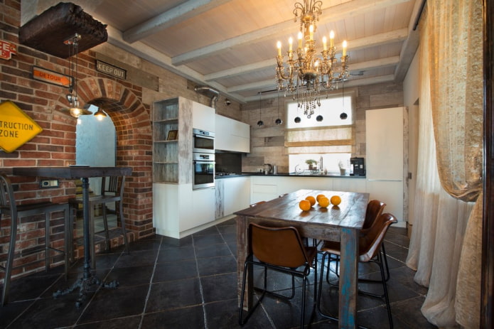 floor tiles in the kitchen in the loft style