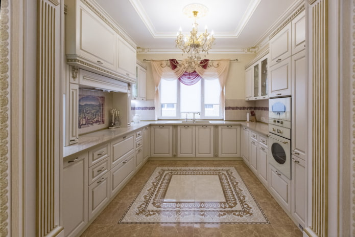 floor tiles with a panel in the kitchen interior