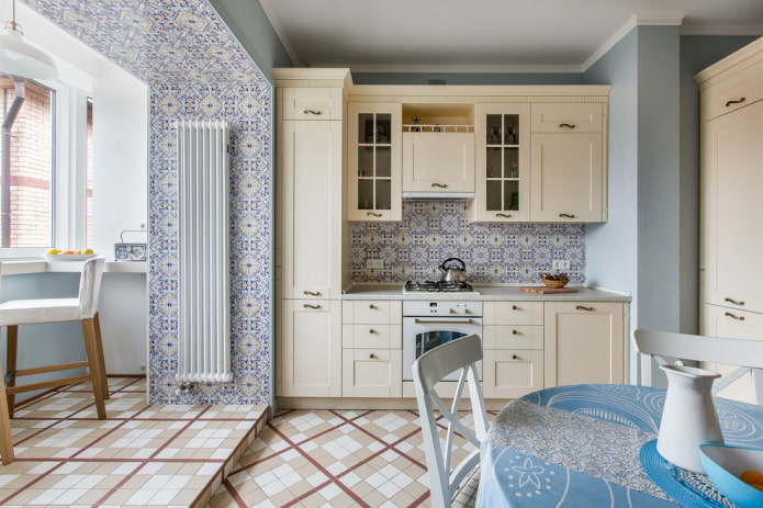 layout of floor tiles in the kitchen interior