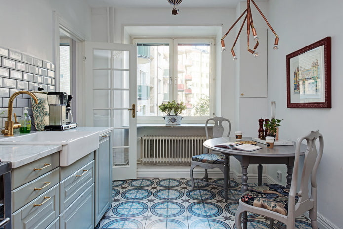 floor tiles with a pattern in the kitchen interior