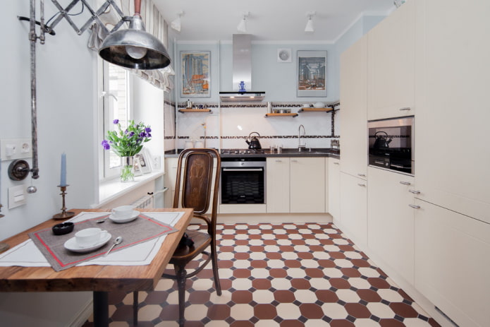 matte floor tiles in the kitchen interior