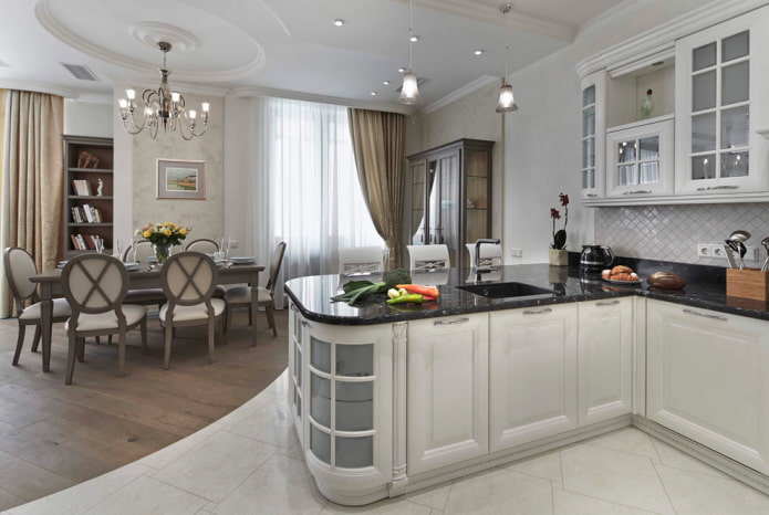 combined floor in the kitchen interior