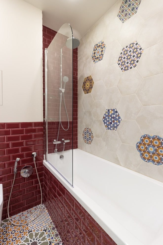 Shower area and half the wall in tiles