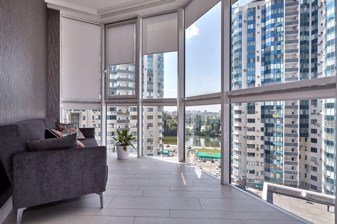 gray tiles on the floor in the balcony interior