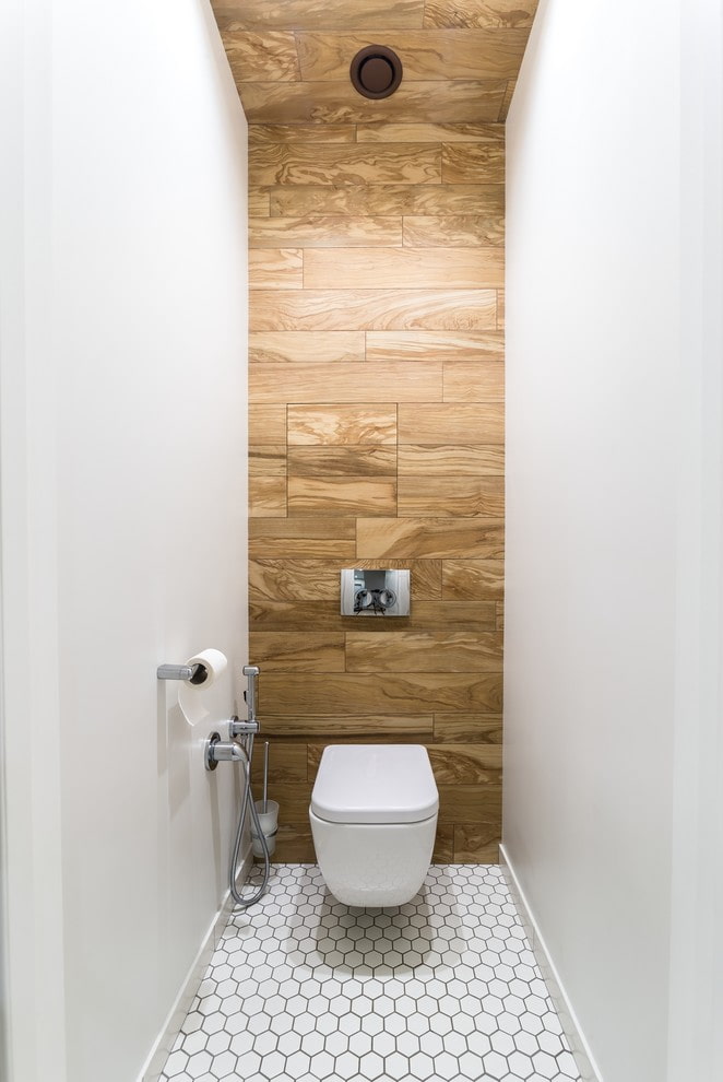 wood tiling in the toilet interior