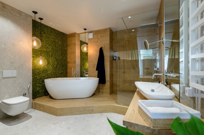 wood tile in the bathroom in eco-style