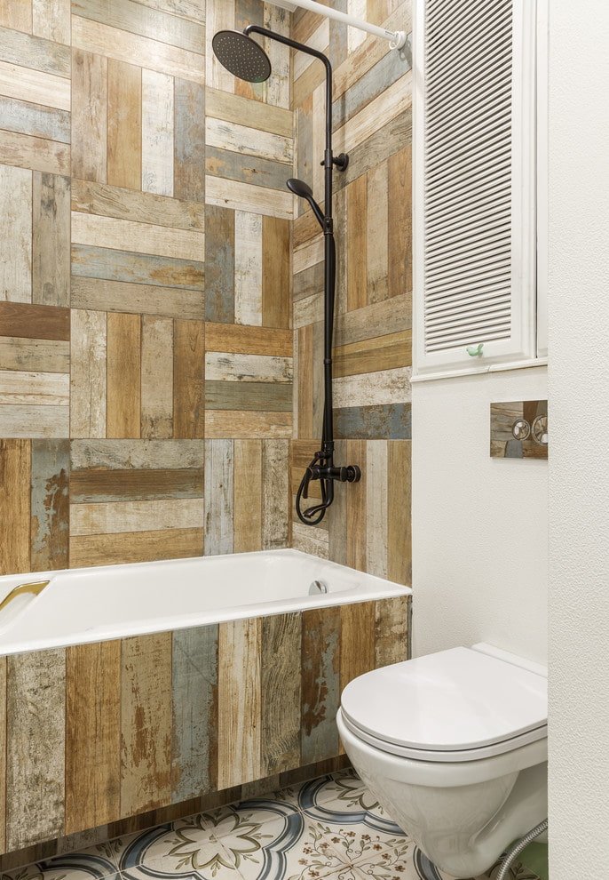 wood tile design in the bathroom interior