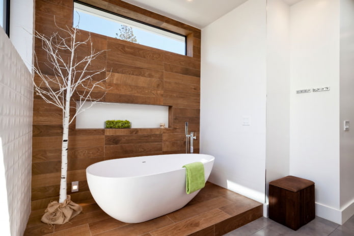wood-like tiles in a bathroom in a modern style
