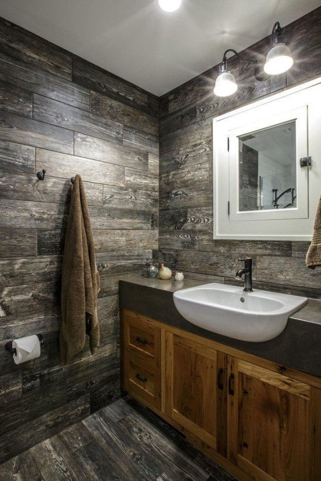 wood tile design in the bathroom interior