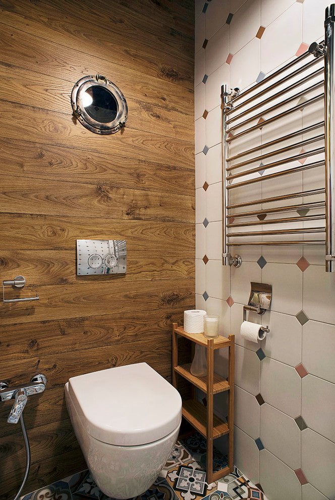 wood tile in the toilet interior