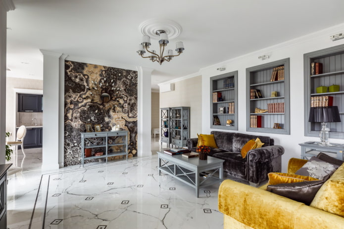 marble tiles in the living room