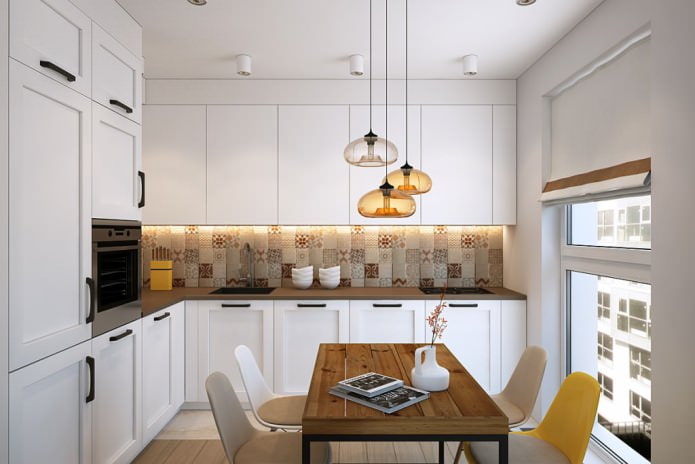 patchwork tiles on the kitchen backsplash