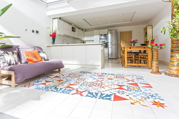 patchwork tiles on floor